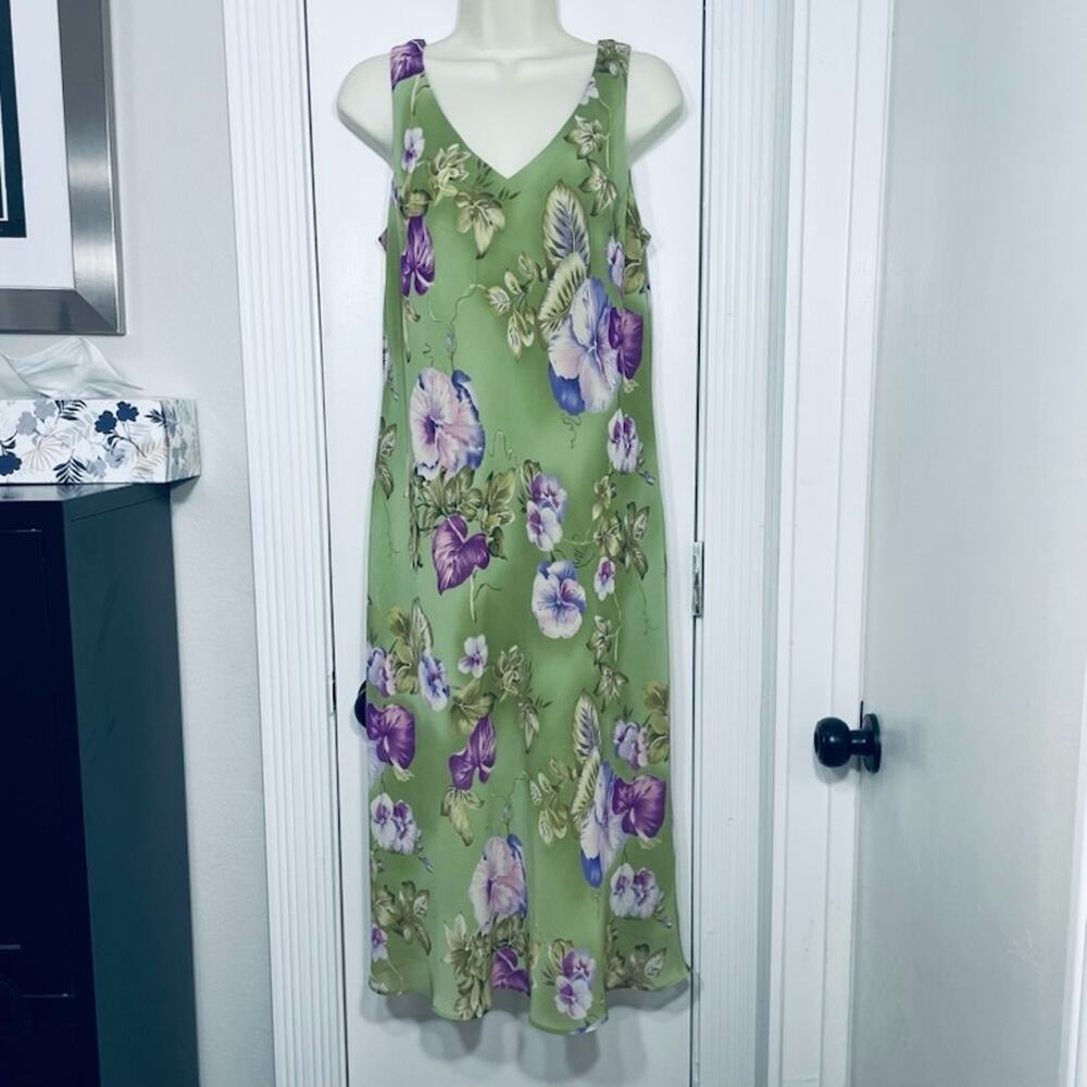 Vintage Plaza South Petite Floral Midi Shift Dress Lined Fairy 14P Forest Resort